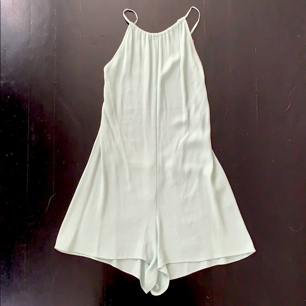 REFORMATION mint green backless romper